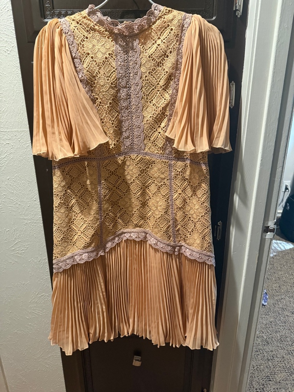 ASOS Peach Lace Pleated Midi Dress
